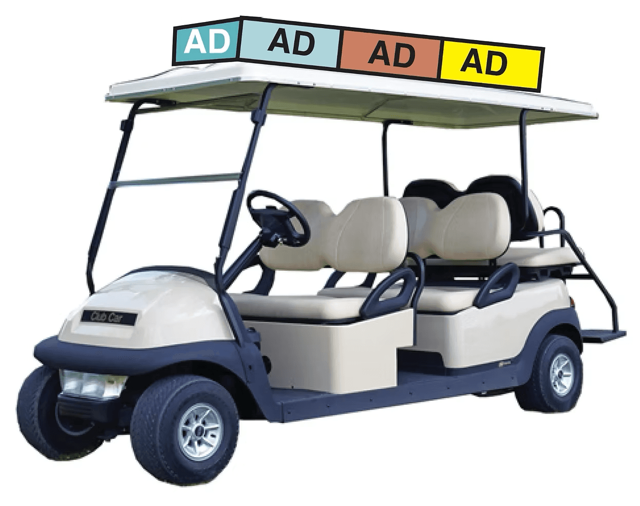 CartWheels Golf Cart Advertising Opportunities - Mobile advertising on our golf carts throughout Leesburg