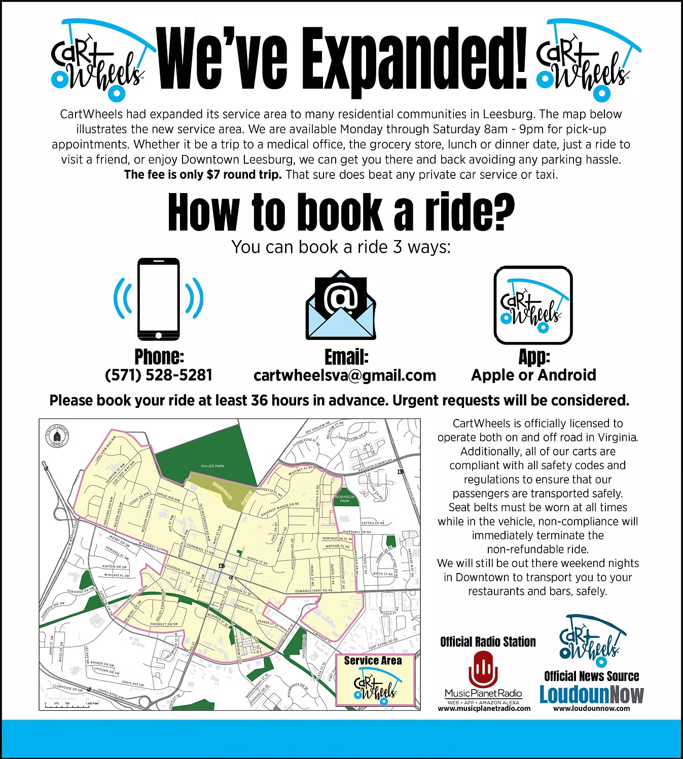 CartWheels Service Expansion - Complete service information including map, booking methods, and pricing